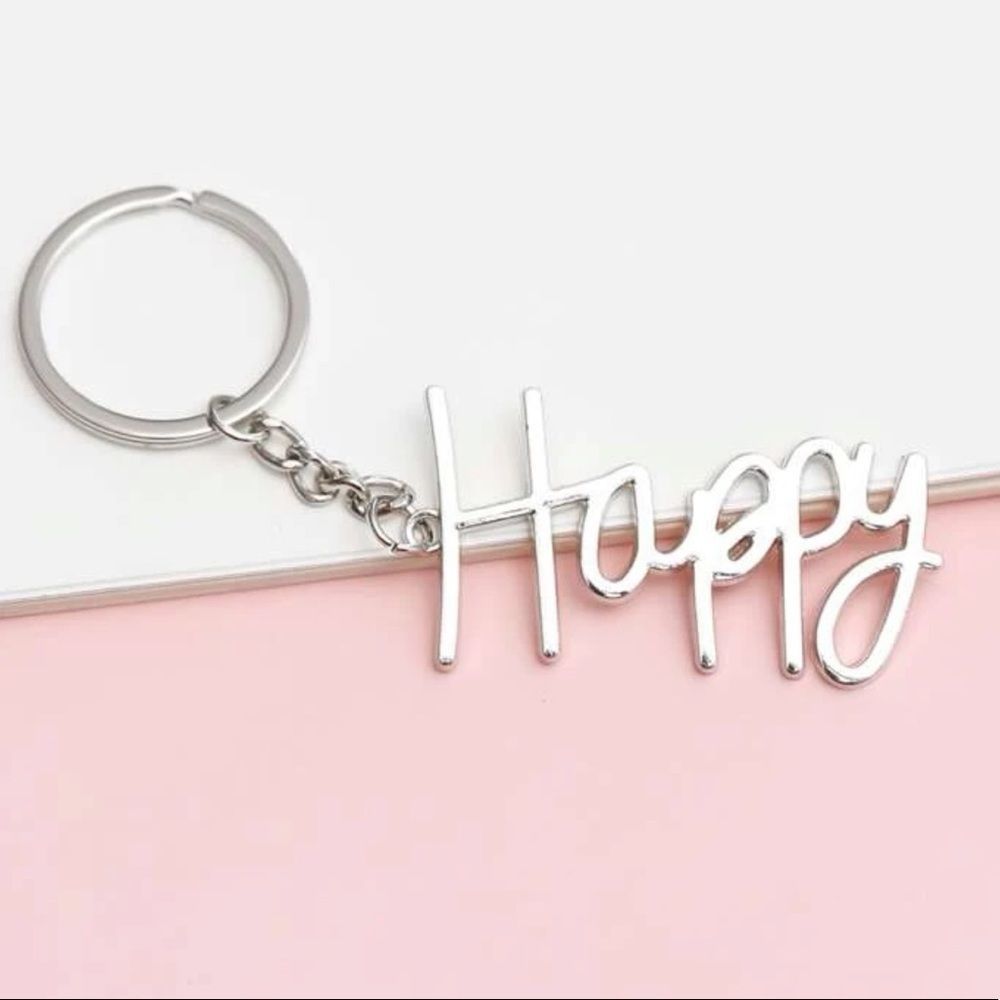 New Silver Happy Keychain Purse Charm Affordable Stocking Stuffer Gift